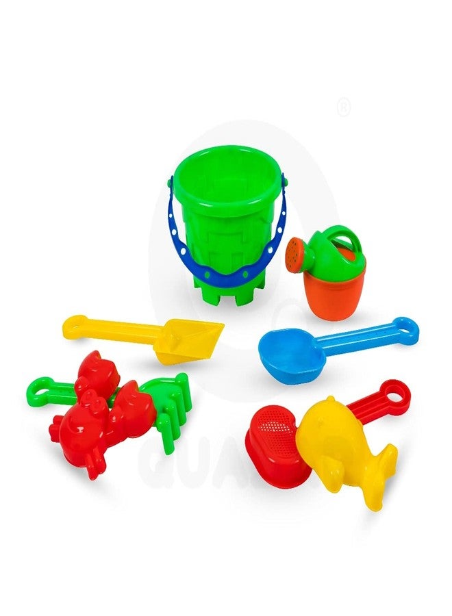 Quasar Beach Toy Set for Kids | Bucket | 2 Sand Modul | 2 Tools | 1 Gardening Water Can | Sand Garden | Pretend Role Play Set | Children Learn Play | Fun Toddler Kids Set | 8 Piece | Multicolor - Image 1
